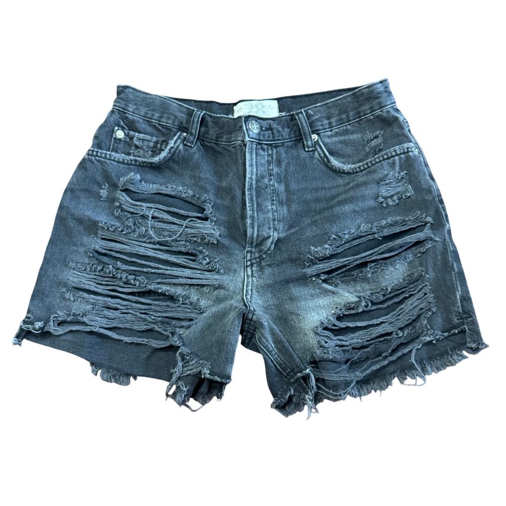 We the Free Distressed Cut-Off Black Denim Shorts